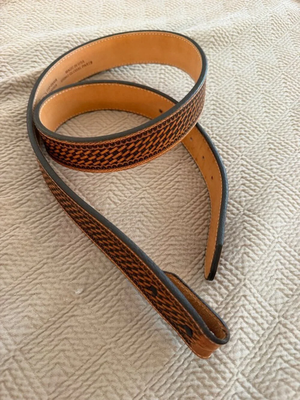 Justin Mens Bronco Weave Leather Western Style Belt Size 38 Tan Brown Casual USA